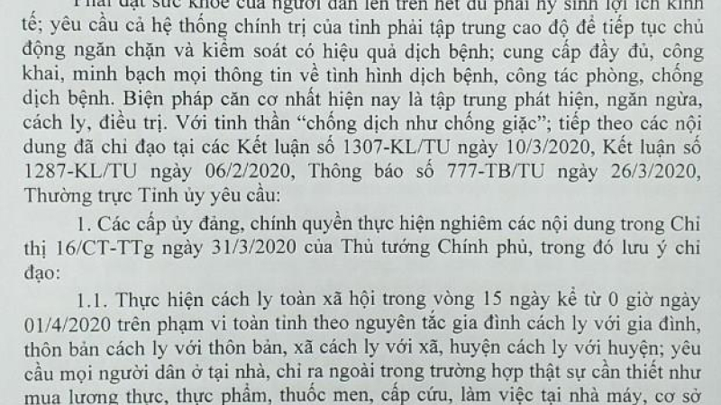TRỰC TỈNH ỦY VỀ CÔNG TÁC PHÒNG CHỐNG DỊCH BỆNH COVID-19 TRÊN ĐỊA BÀN TỈNH QUẢNG NGÃI (Thông báo số 783-TB