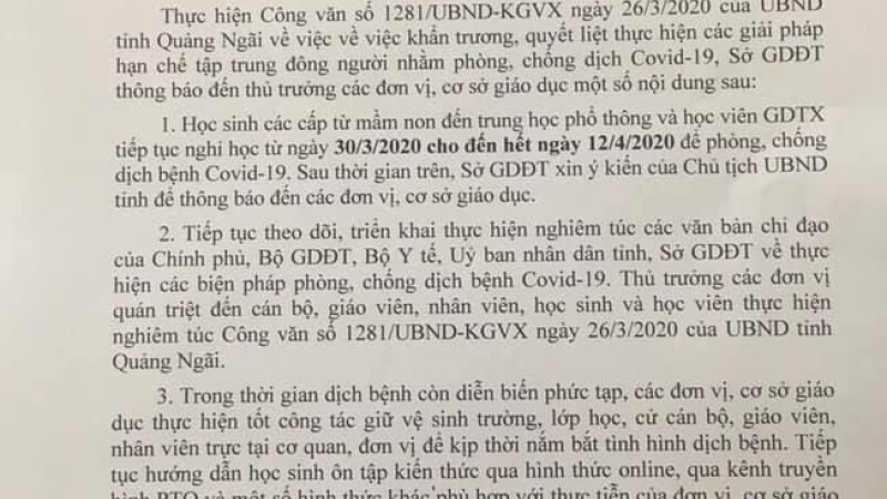 Học sinh các cấp từ mầm non đến Trung học phổ thông, học viên Giáo dục thường xuyên tiếp tục nghỉ học