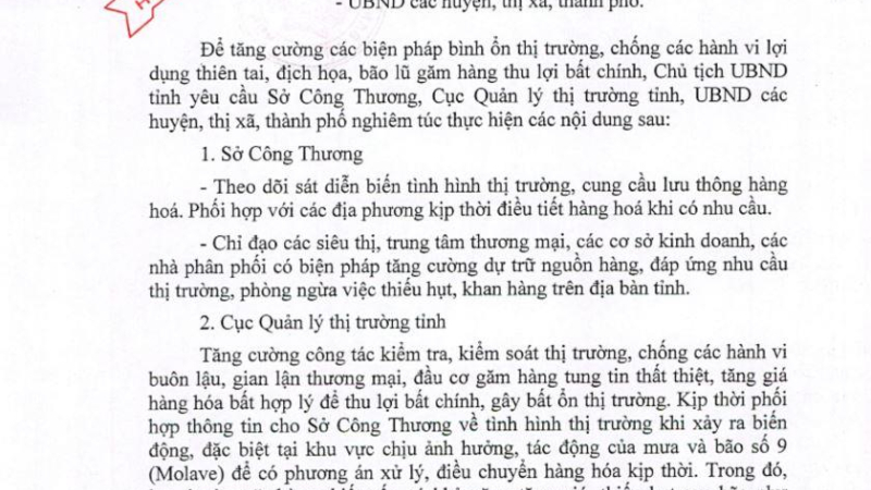 Bình ổn thị trường ứng phó với bão số 9