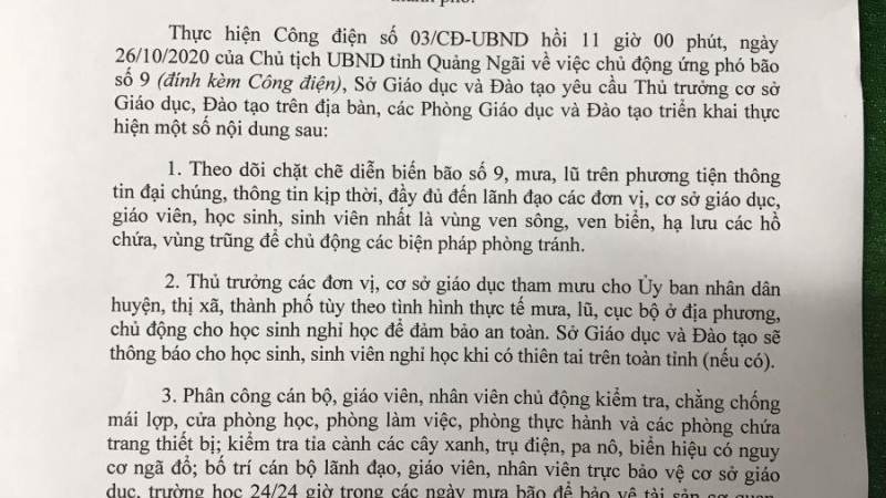 ỨNG PHÓ BÃO SỐ 9 VÀ MƯA LŨ
