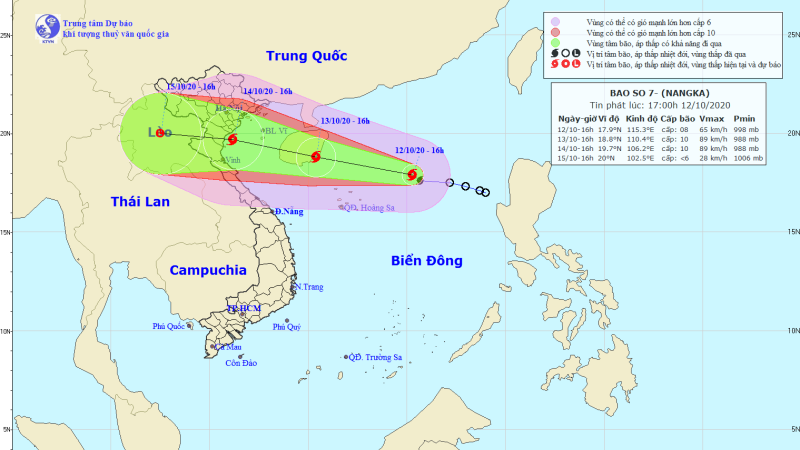 Bão nangka (Bão số 7) cách quần đảo Hoàng Sa khoảng 350km về phía Đông Đông Bắc