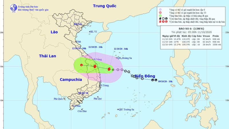 Bão số 6 cách Quảng Ngãi 180km