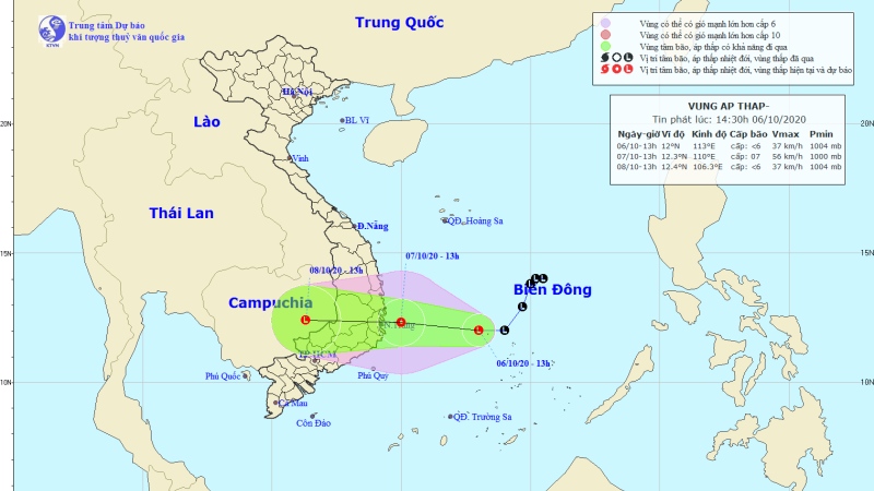 Vùng áp thấp trên biển đông và cảnh báo mưa lớn kéo dài ở Trung bộ, Tây nguyên và Nam bộ