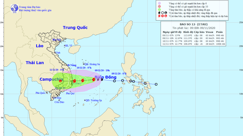 Bão số 12 hướng vào bờ biển Bình Định - Ninh Thuận