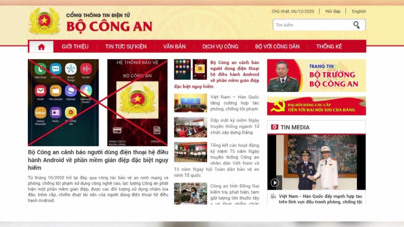 Cảnh báo phần mềm gián điệp giả mạo Bộ Công an