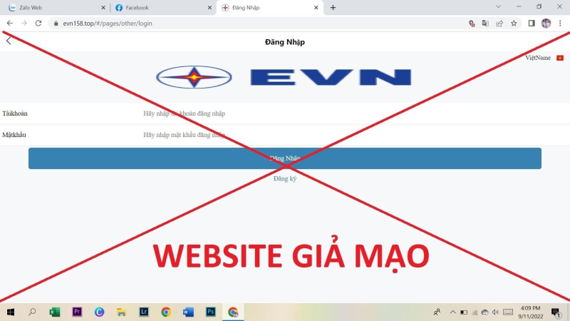 Cảnh báo Website giả mạo EVN