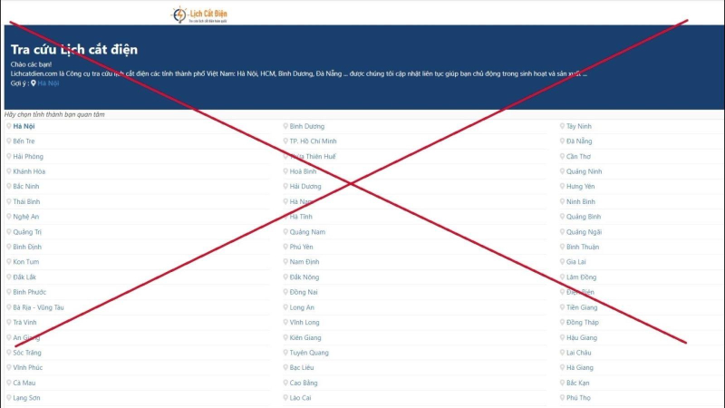 Nhiều website giả thông tin lịch cắt điện
