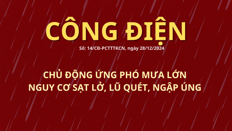 Công điện: Chủ động ứng phó mưa lớn gây nguy cơ sạt lở đồi, núi, lũ quét tại khu vực miền núi, ngập úng vùng trũng thấp và ảnh hưởng đến sản xuất vụ Đông Xuân 2024 – 2025