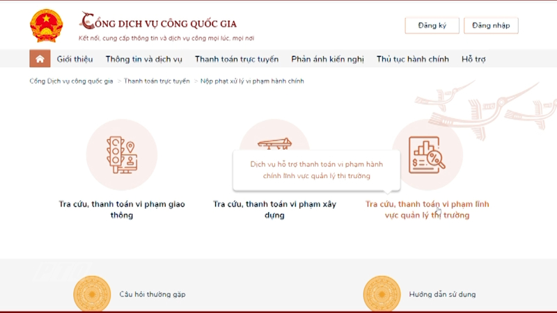 Triển khai dịch vụ công trực tuyến “nộp phạt xử lý vi phạm lĩnh vực quản lý thị trường” Triển khai dịch vụ công trực tuyến “nộp phạt xử lý vi phạm lĩnh vực quản lý thị trường” 