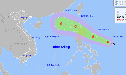Dự báo vị trí và hướng di chuyển áp thấp nhiệt đới - Ảnh: NCHMF