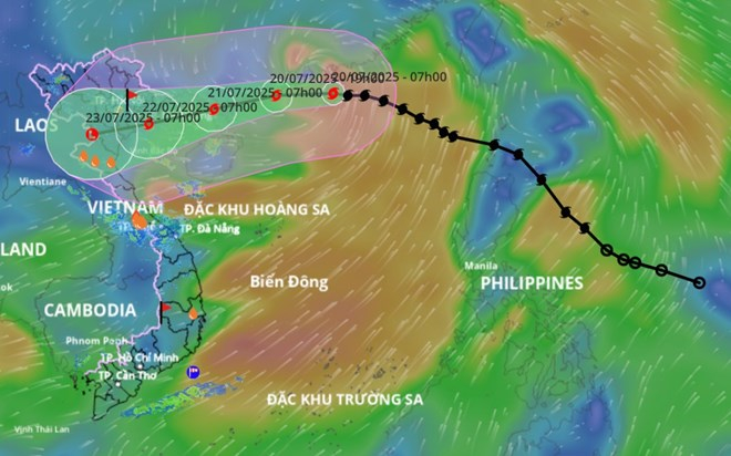 Cập nhật vị trí và đường đi của bão số 3 Wipha hồi 8 giờ ngày 20.7. Ảnh: Hệ thống Giám sát thiên tai Việt Nam