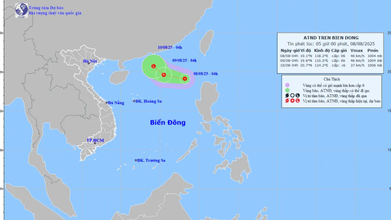 Vùng áp thấp trên khu vực Bắc Biển Đông đã mạnh lên thành áp thấp nhiệt