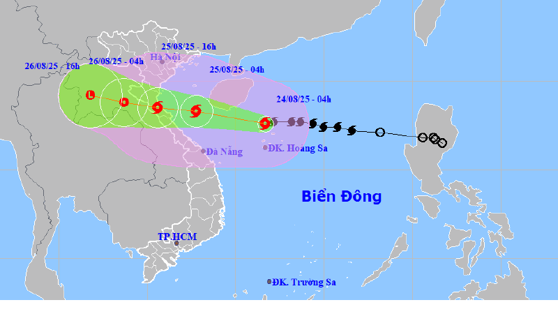 Bão số 5 mạnh lên cấp 12, giật cấp 15, hướng vào miền Trung