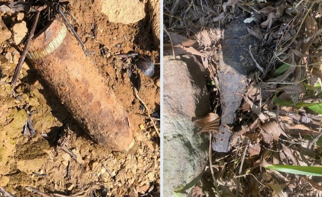 Hai quả đạn cối được người dân phát hiện khi làm vườn