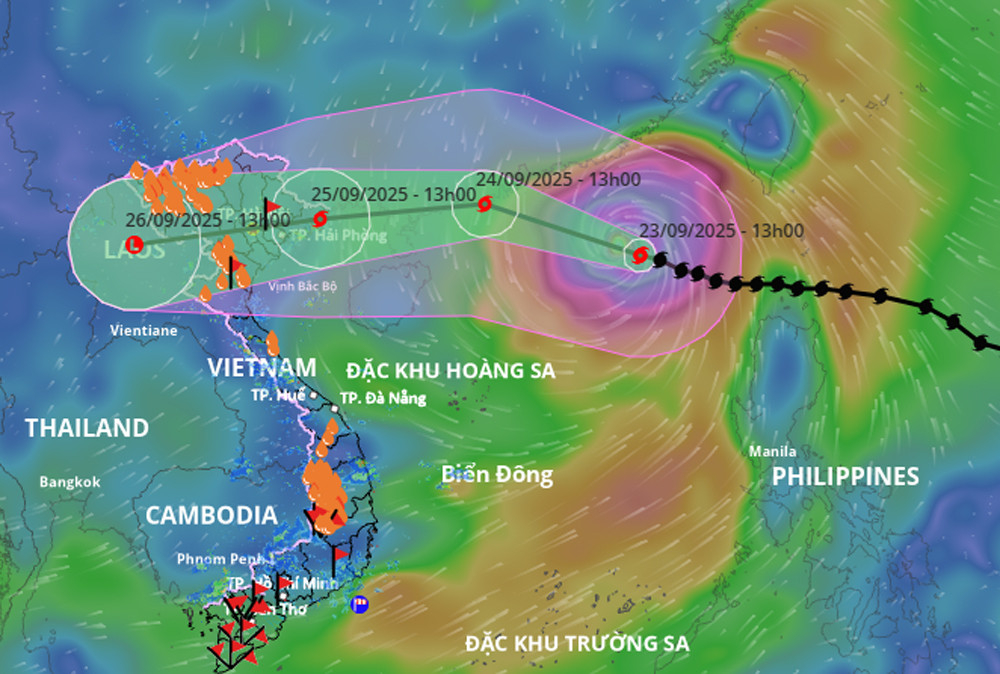 Hướng di chuyển của bão số 9 Ragasa. Nguồn: Hệ thống giám sát thiên tai Việt Nam