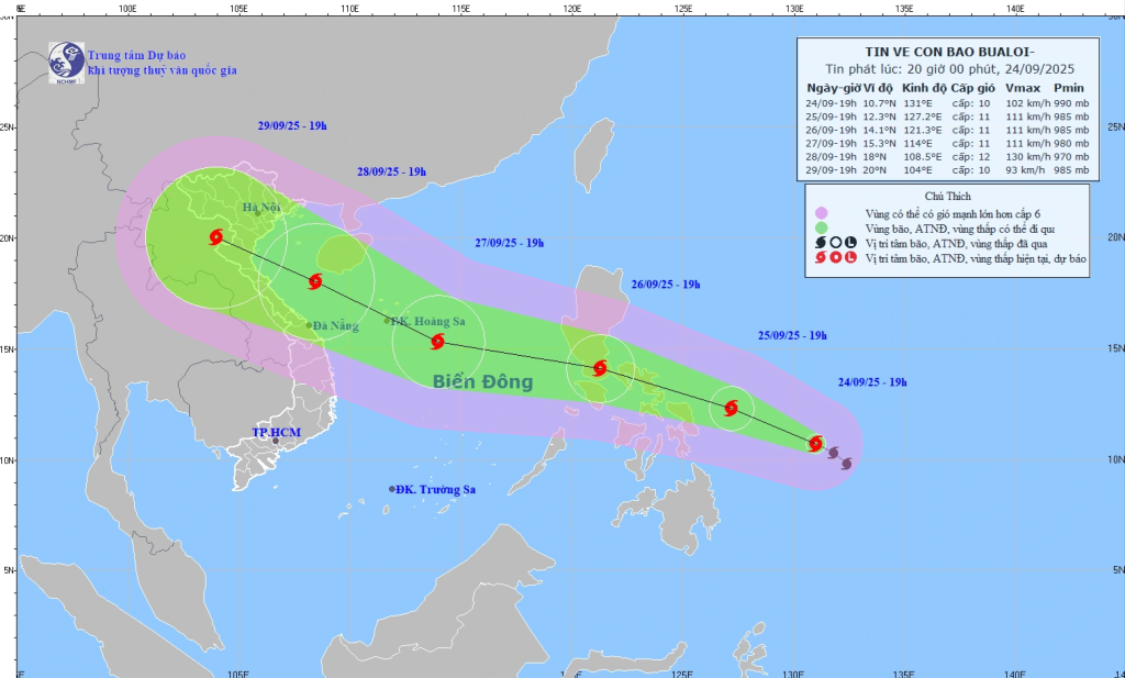 Bản đồ đường đi của bão Bualoi  ẢNH: NCHMF