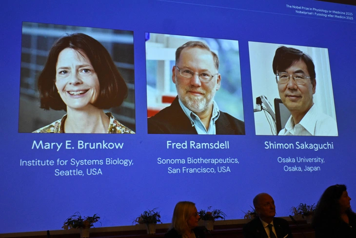 Ba nhà khoa học Mary E Brunkow, Fred Ramsdell and Shimon Sakaguchi đạt giải Nobel Y sinh năm nay - Ảnh: REUTERS