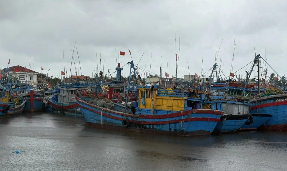 Tàu cá neo đậu, trú tránh bão 12 ở cảng Tịnh Hòa.
