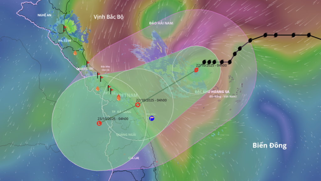 Hướng đi của bão số 12 Fengshen lúc 6 giờ sáng ngày 22/10 - Ảnh: Hệ thống giám sát thiên tai