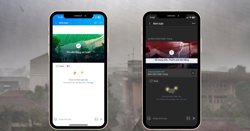 Người dân vùng lũ lụt có thể đánh dấu an toàn hoặc gửi cứu trợ thông qua Zalo.