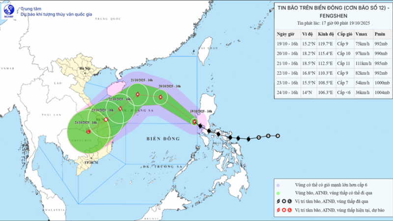 Bão Fengshen vào Biển Đông, trở thành bão số 12 trong năm 2025