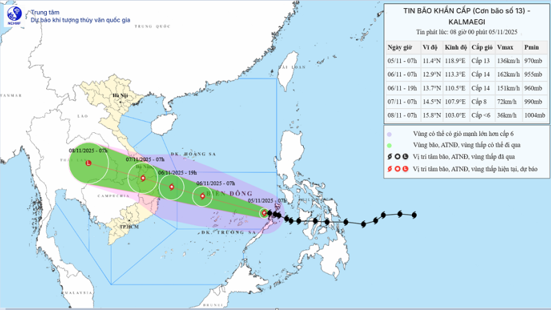 Bão số 13 trên Biển Đông khả năng ảnh hưởng trực tiếp đến Quảng Ngãi – Đắk Lắk