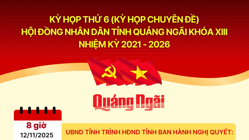 [Infographic]. Kỳ họp thứ 6 (Kỳ họp chuyên đề), Hội đồng nhân dân tỉnh Quảng Ngãi Khóa XIII, nhiệm kỳ 2021 - 2026