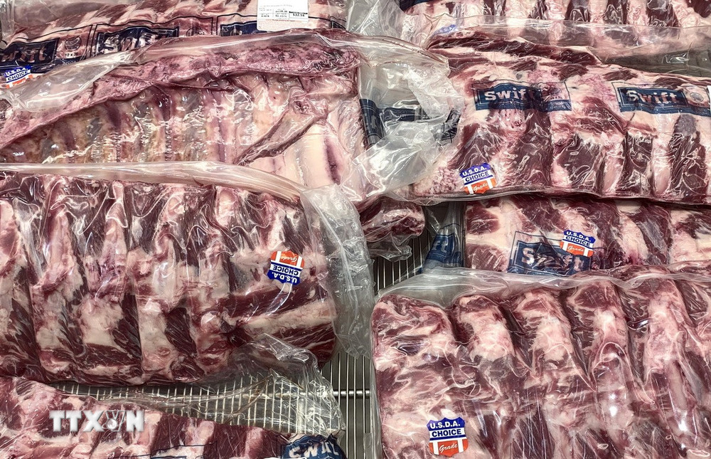 Thịt bò được Bộ Nông nghiệp Mỹ (USDA) phân hạng bày bán tại một siêu thị ở Mỹ. (Ảnh: Ngọc Quang/TTXVN)