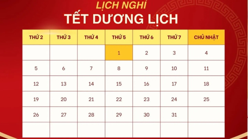 Lịch nghỉ tết dương lịch 2026 