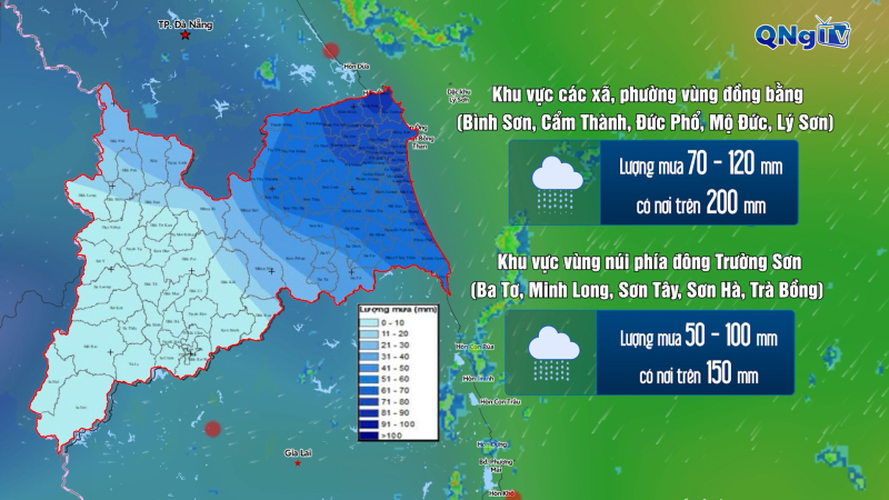 Mưa lớn tập trung khu vực phía Đông Quảng Ngãi