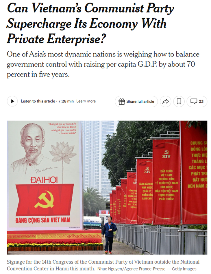 Bài viết về Đại hội XIV trên New York Times.