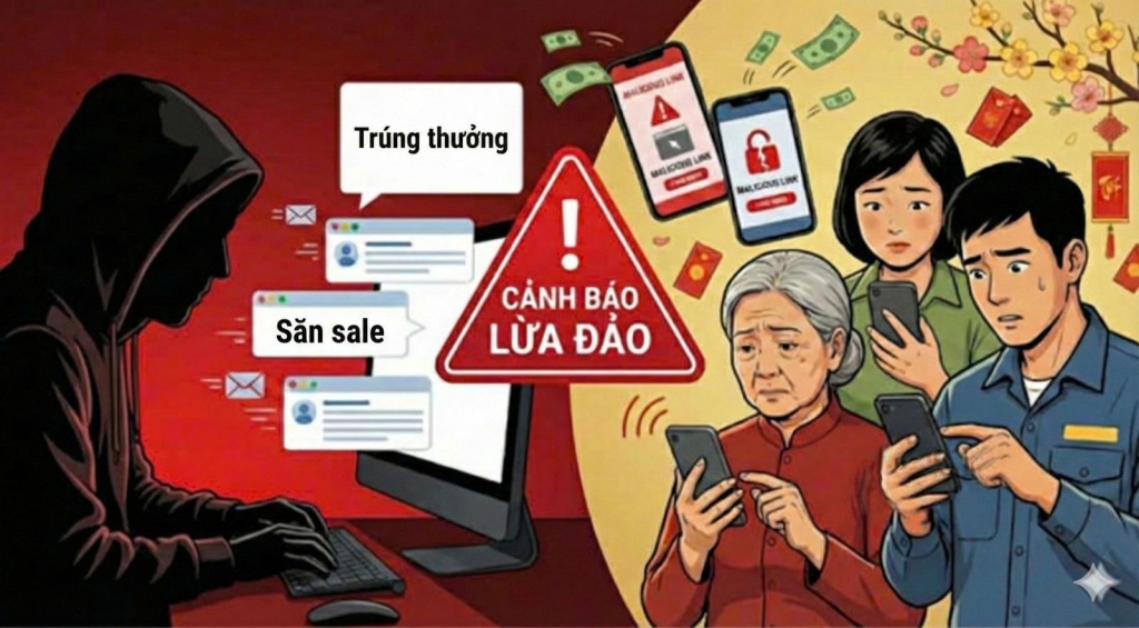 Lợi dụng tâm lý “săn sale”, ham khuyến mãi “tri ân, trúng thưởng” cuối năm, kẻ xấu dùng thủ đoạn tinh vi chiếm đoạt tài sản. Ảnh minh họa