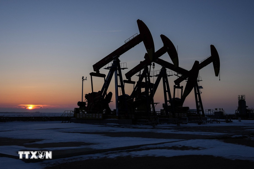 Giếng dầu ở Bàn Cẩm, tỉnh Liêu Ninh, Trung Quốc. Ảnh: THX/TTXVN