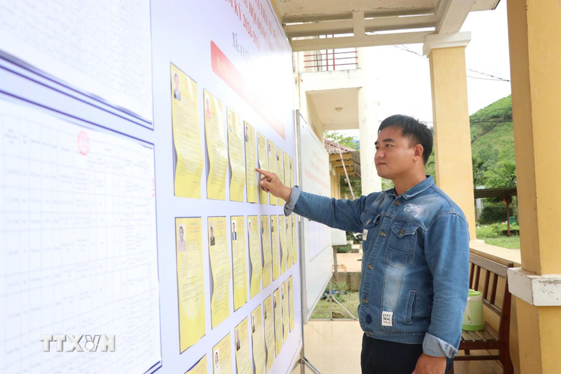 Cử tri tìm hiểu thông tin về các ứng cử viên đại biểu Quốc hội và HĐND các cấp. Ảnh: Võ Văn Dũng/TTXVN