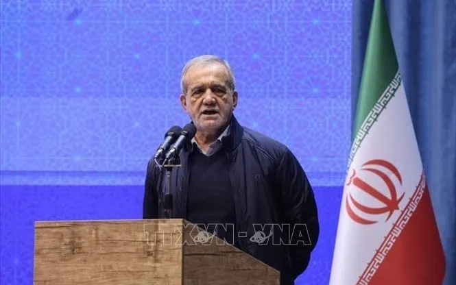 Tổng thống Iran Masoud Pezeshkian phát biểu tại một sự kiện. Ảnh: IRNA/TTXVN