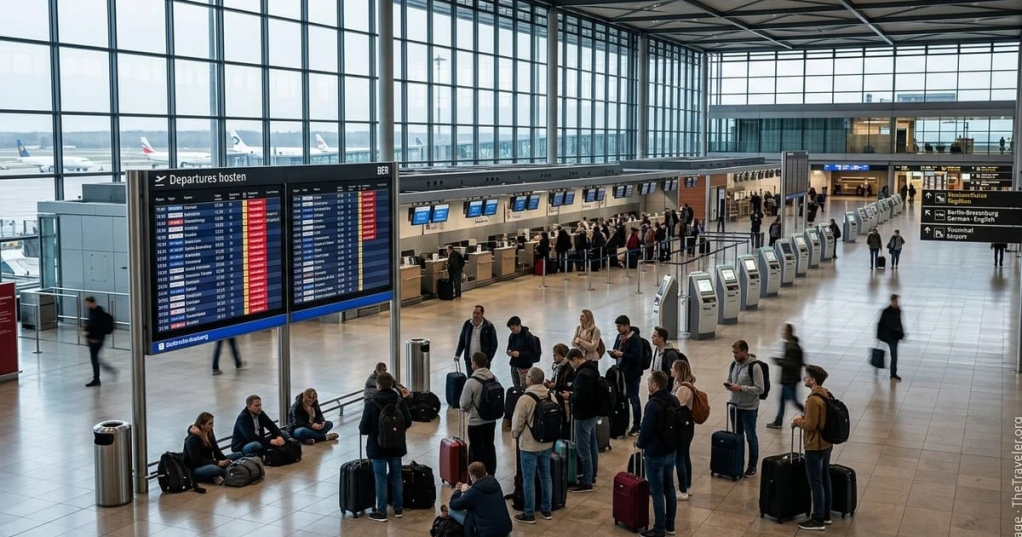 Hành khách tại sân bay Berlin-Brandenburg. Ảnh: thetraveler