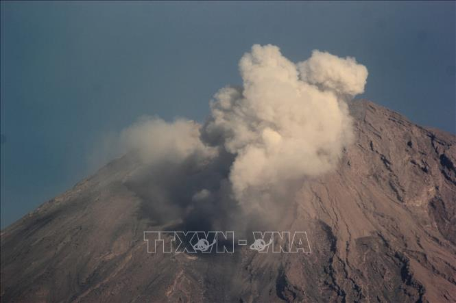 Tro bụi phun lên từ núi lửa Semeru, nhìn từ Lumajang, Đông Java, Indonesia. Ảnh: TTXVN