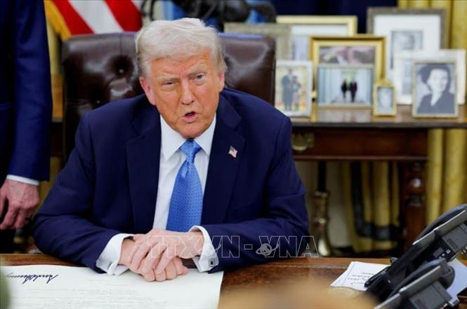 Tổng thống Mỹ Donald Trump phát biểu tại Nhà Trắng ở Washington. Ảnh tư liệu: REUTERS/TTXVN