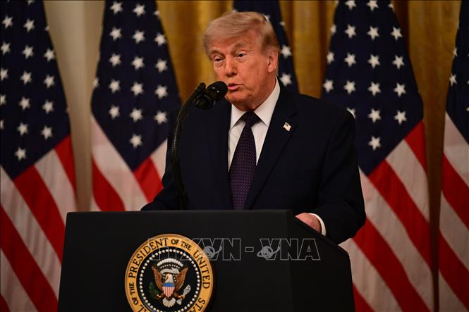 Tổng thống Mỹ Donald Trump phát biểu tại Nhà Trắng. Ảnh: AA/TTXVN