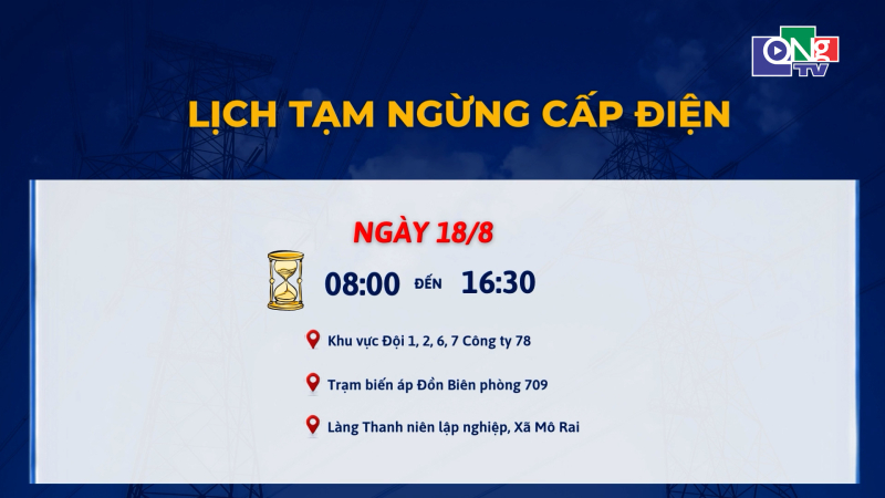 Lịch c&uacute;p điện ng&agrave;y 18 v&agrave; 19/8