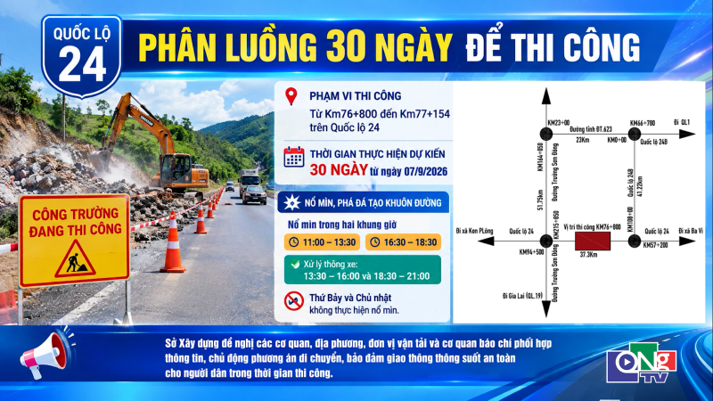 Quốc lộ 24 ph&acirc;n luồng 30 ng&agrave;y để thi c&ocirc;ng