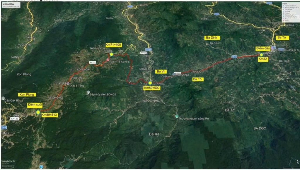 Bình đồ tổng thể dự án cải tạo, nâng cấp Quốc lộ 24, đoạn từ Km32-Km89+513. Ảnh: HIỂN CỪ