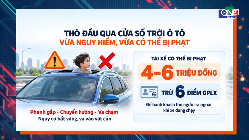 Th&ograve; đầu qua cửa sổ trời &ocirc; t&ocirc; vừa nguy hiểm, vừa c&oacute; thể bị phạt
