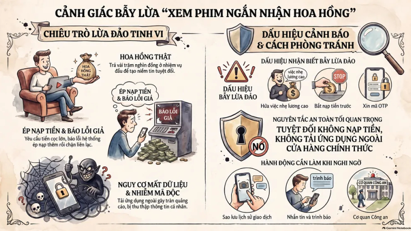 Cảnh gi&aacute;c bẫy lừa đảo &ldquo;xem phim ngắn nhận hoa hồng&rdquo;